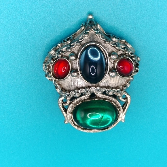 Vintage  Brooch Moghul Scarf Clip Cabochon Crown Royal Unsigned - Picture 1 of 7